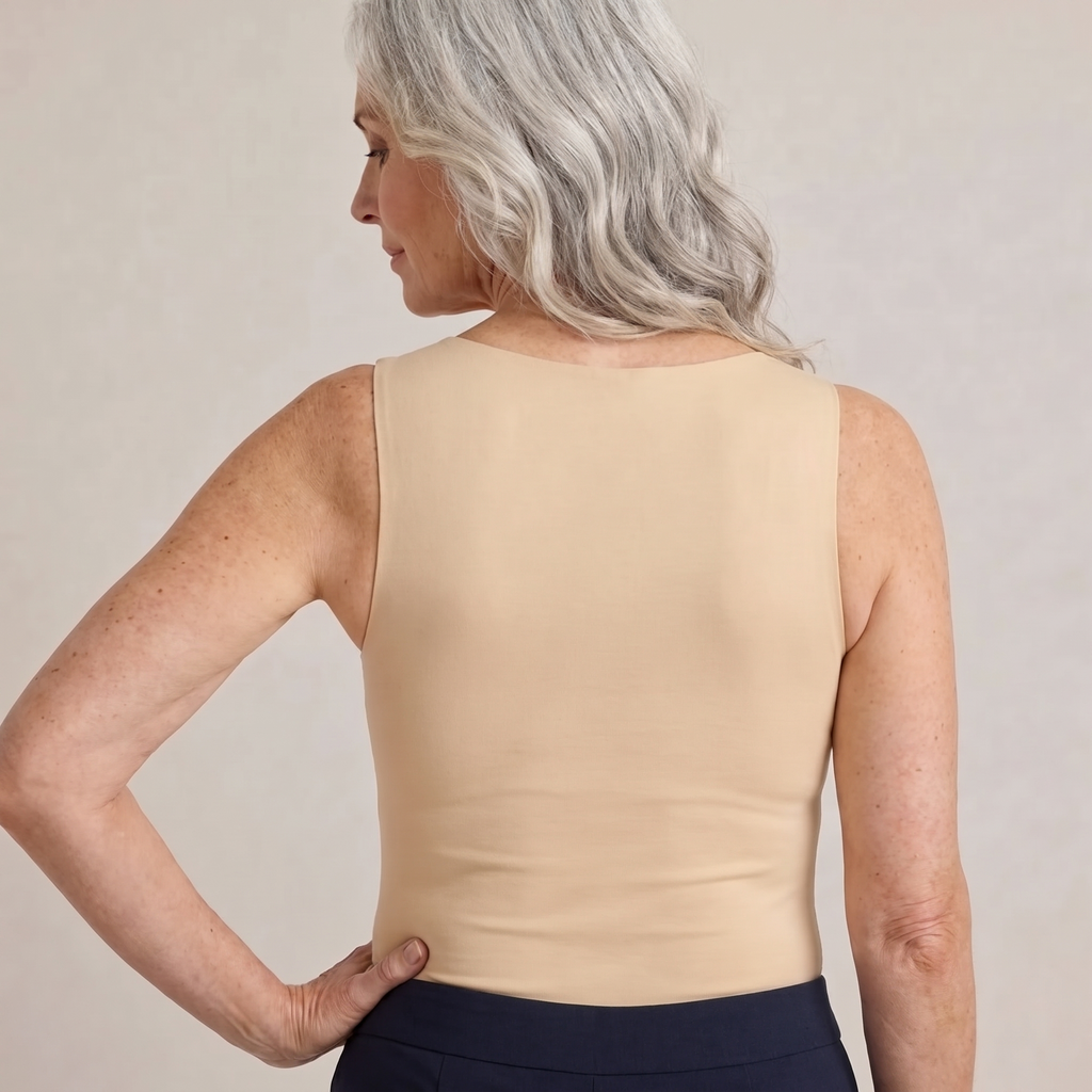 Smooth back with nothing across it: no band, no hooks